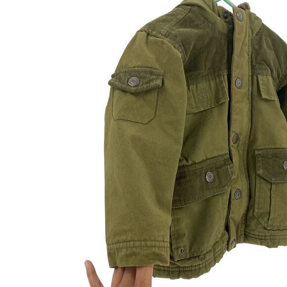 Old Navy sherpa-lined hooded utility jacket corduroy accents parka green size 2T - Picture 6 of 9
